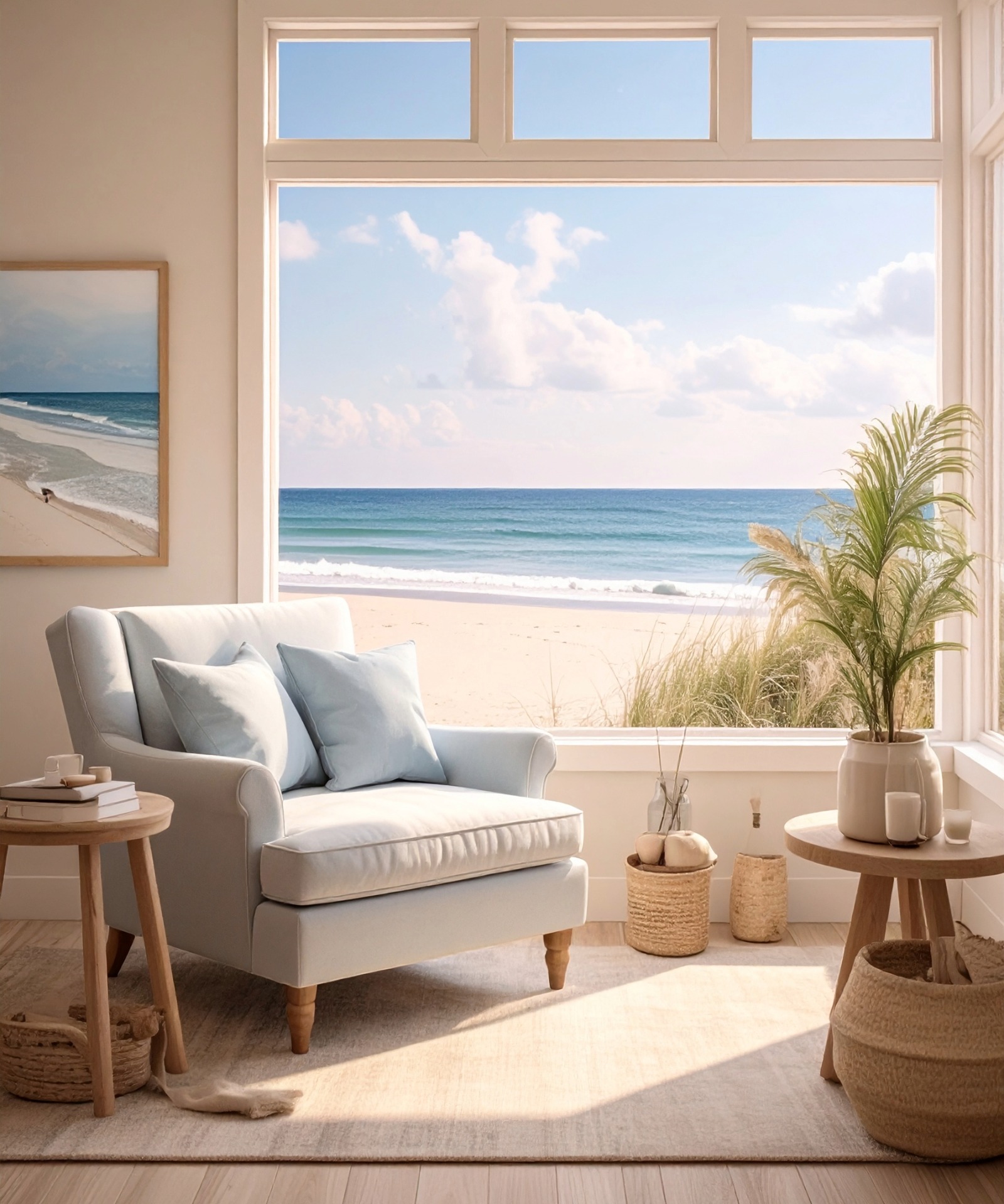 A calm, airy coastal-inspired consultation space.